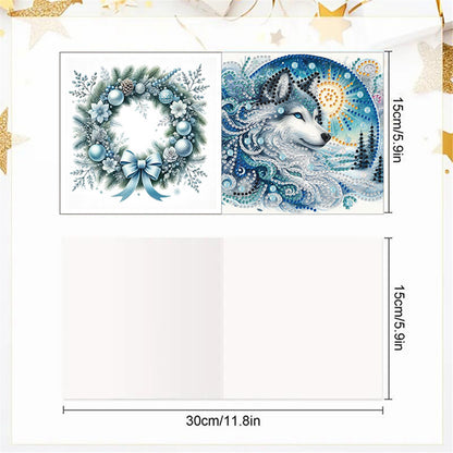 6pcs DIY Wolf Diamond Art Greeting Cards for Holiday Blessings Gifts Cards