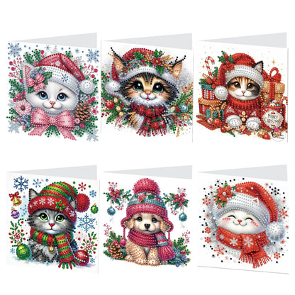 6pcs DIY Cat Dog Diamond Art Greeting Cards for Holiday Blessings Gifts