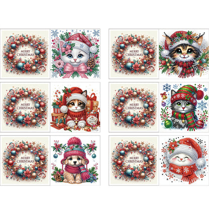6pcs DIY Cat Dog Diamond Art Greeting Cards for Holiday Blessings Gifts