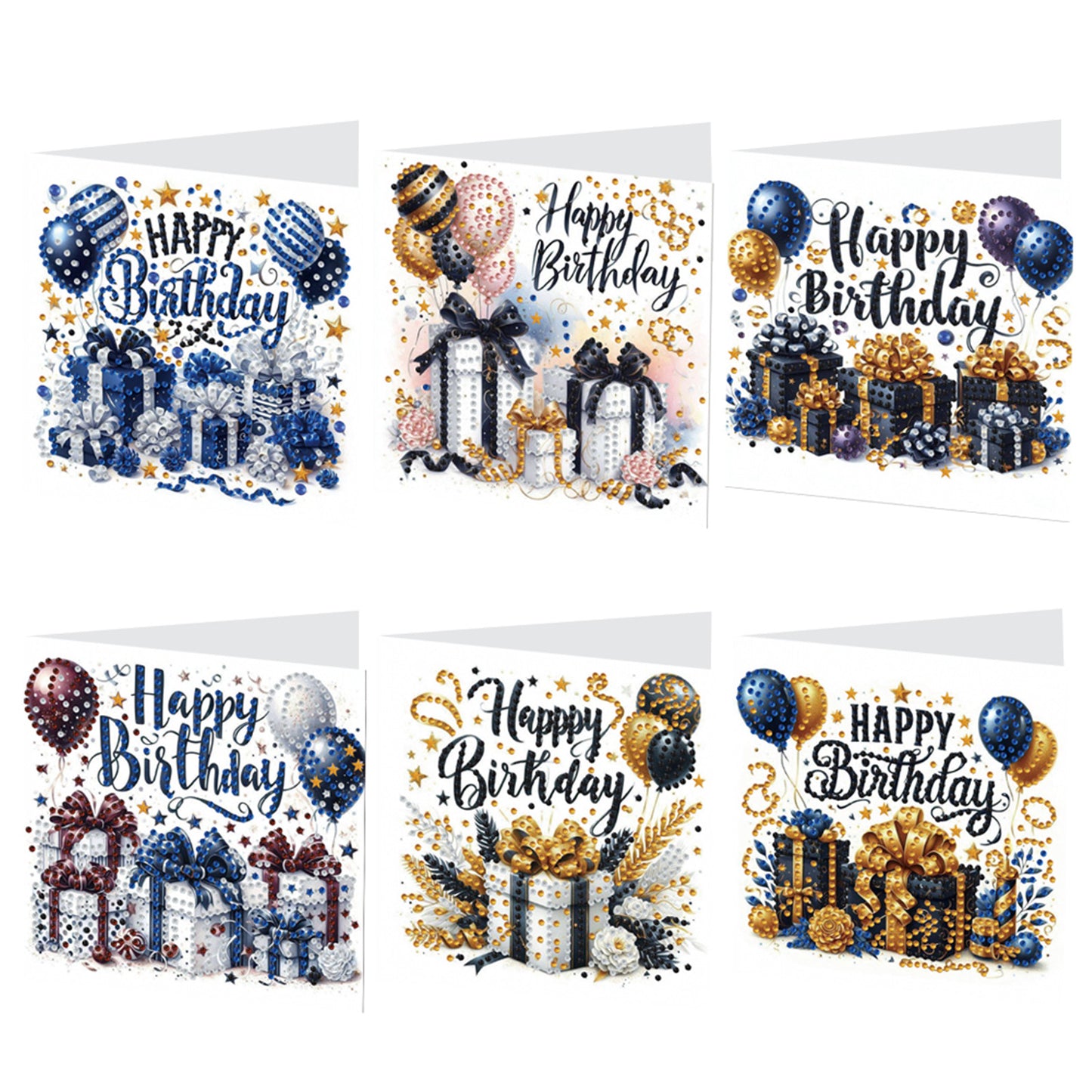 6pcs DIY Birthday Diamond Art Greeting Cards for Birthday Blessings Gifts