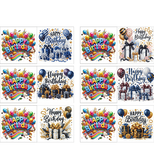 6pcs DIY Birthday Diamond Art Greeting Cards for Birthday Blessings Gifts