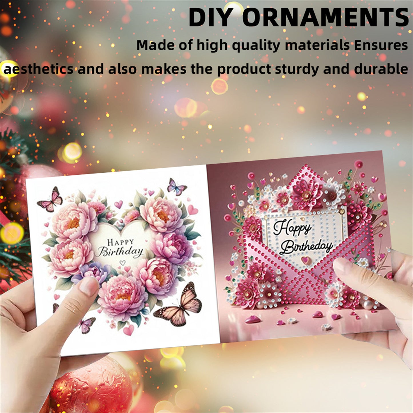 6pcs DIY Birthday Flowers Diamond Art Greeting Cards for Birthday Blessings