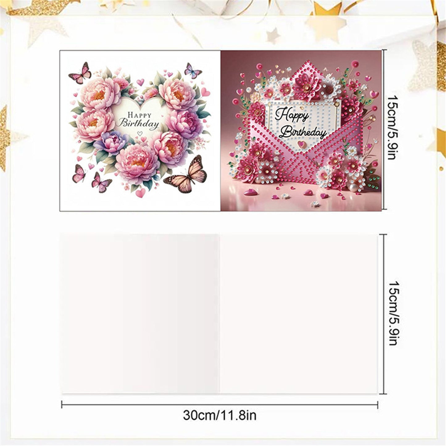 6pcs DIY Birthday Flowers Diamond Art Greeting Cards for Birthday Blessings