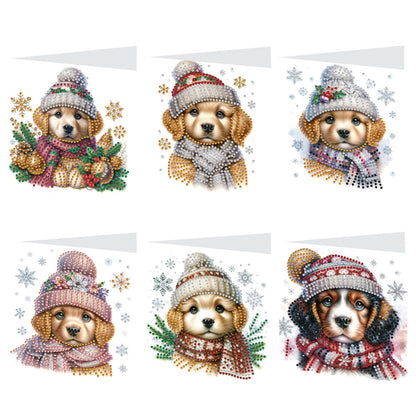 6pcs DIY Dog Diamond Art Greeting Cards for Holiday Blessings Gifts Cards