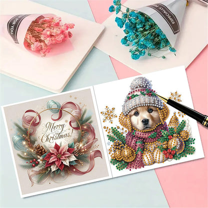 6pcs DIY Dog Diamond Art Greeting Cards for Holiday Blessings Gifts Cards
