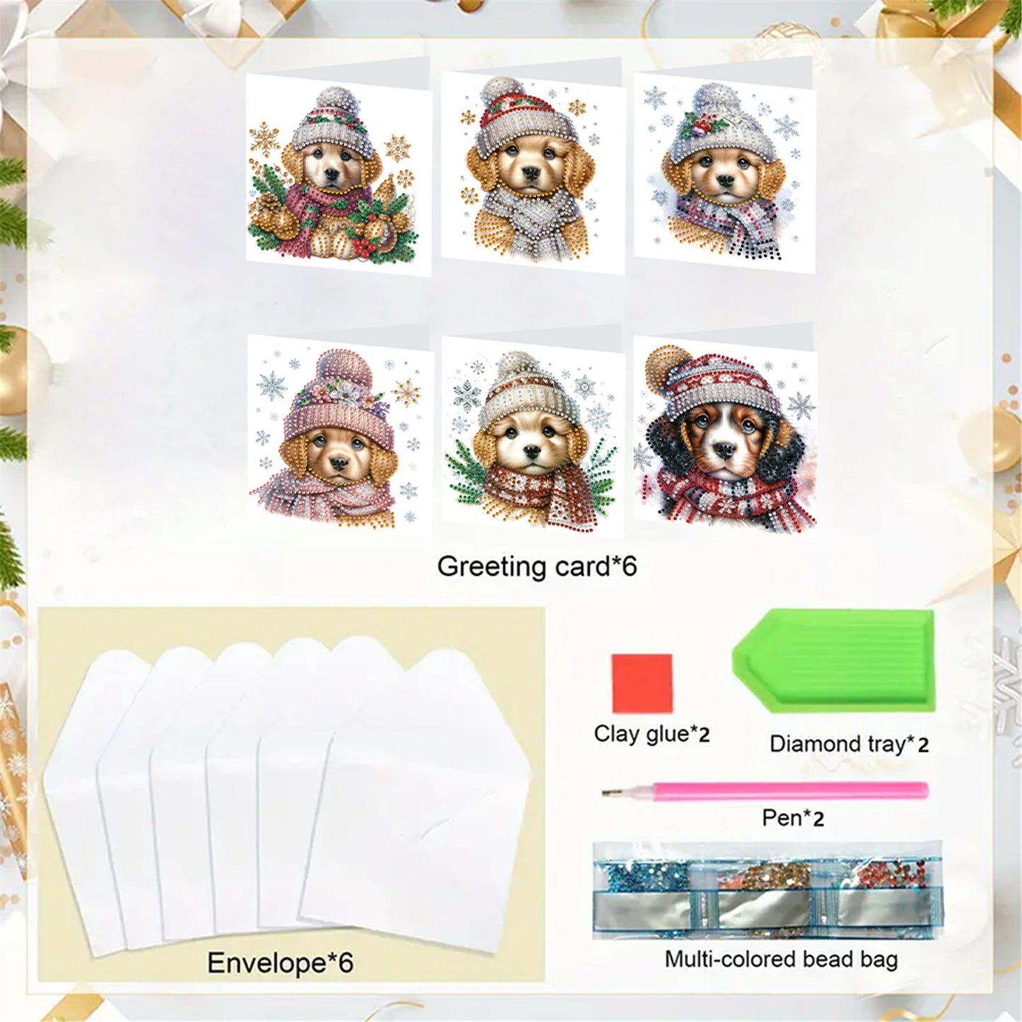 6pcs DIY Dog Diamond Art Greeting Cards for Holiday Blessings Gifts Cards