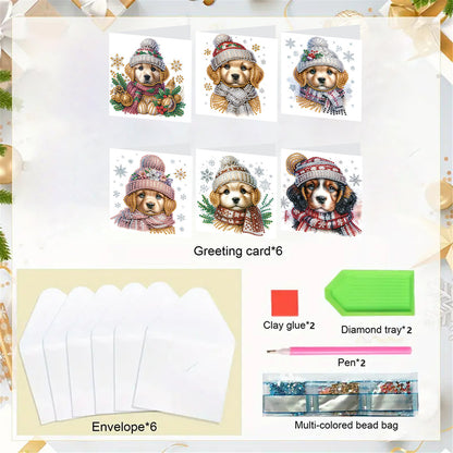 6pcs DIY Dog Diamond Art Greeting Cards for Holiday Blessings Gifts Cards