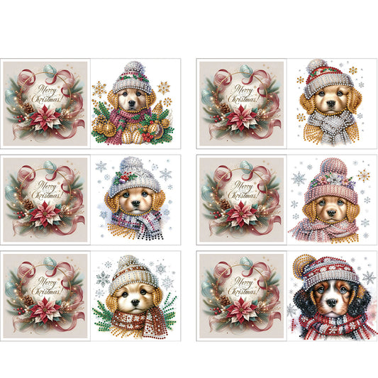 6pcs DIY Dog Diamond Art Greeting Cards for Holiday Blessings Gifts Cards