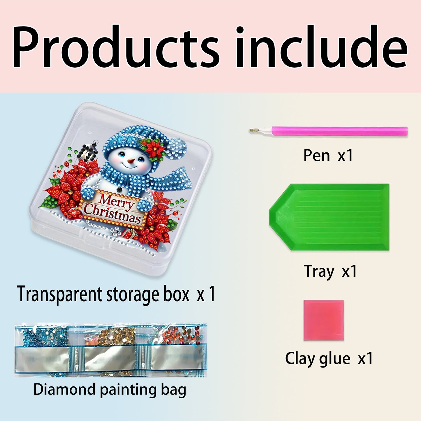 DIY Diamond Painting Storage Box Snowman Clear Plastic Case for Small Items