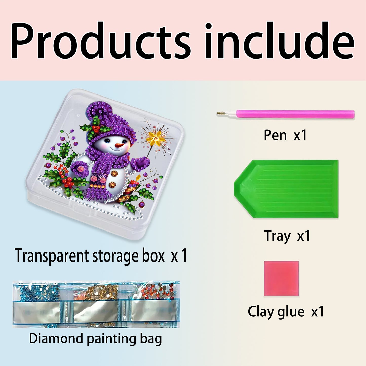 DIY Diamond Painting Storage Box Snowman Clear Plastic Case for Small Items