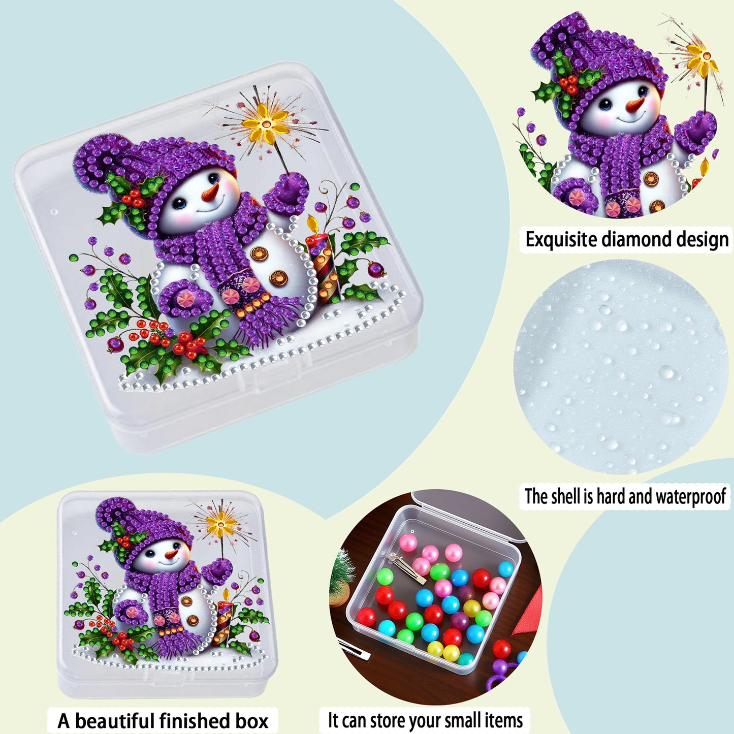 DIY Diamond Painting Storage Box Snowman Clear Plastic Case for Small Items