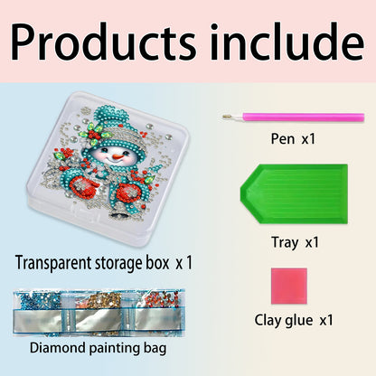 DIY Diamond Painting Storage Box Snowman Clear Plastic Case for Small Items