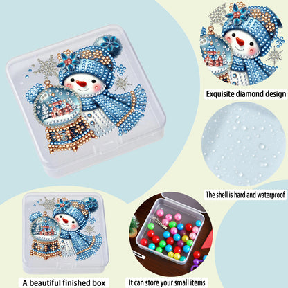 DIY Diamond Painting Storage Box Snowman Clear Plastic Case for Small Items