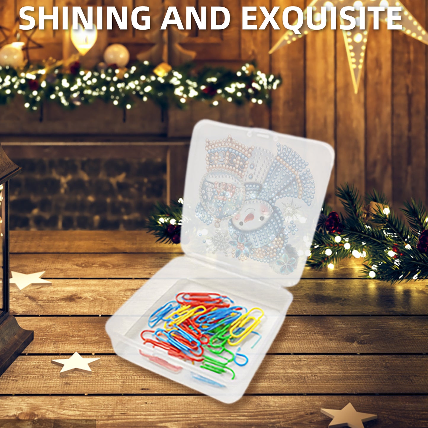 DIY Diamond Painting Storage Box Snowman Clear Plastic Case for Small Items