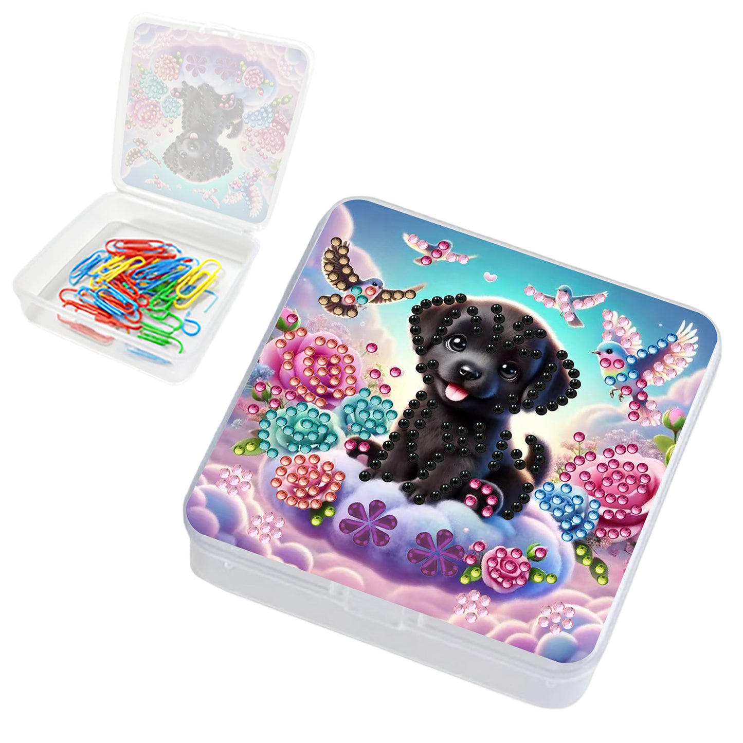 DIY Diamond Painting Storage Box Dog Clear Plastic Case for Small Items
