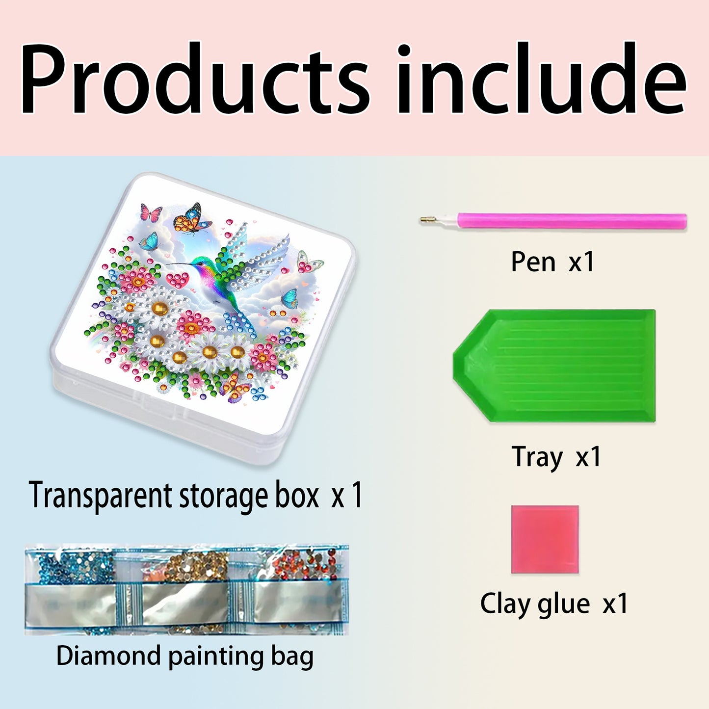 DIY Diamond Painting Storage Box Flower Bird Clear Plastic Case for Small Items