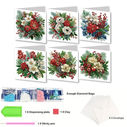 6pcs DIY Flowers Diamond Art Greeting Cards Thank You Cards and Holiday Blessing
