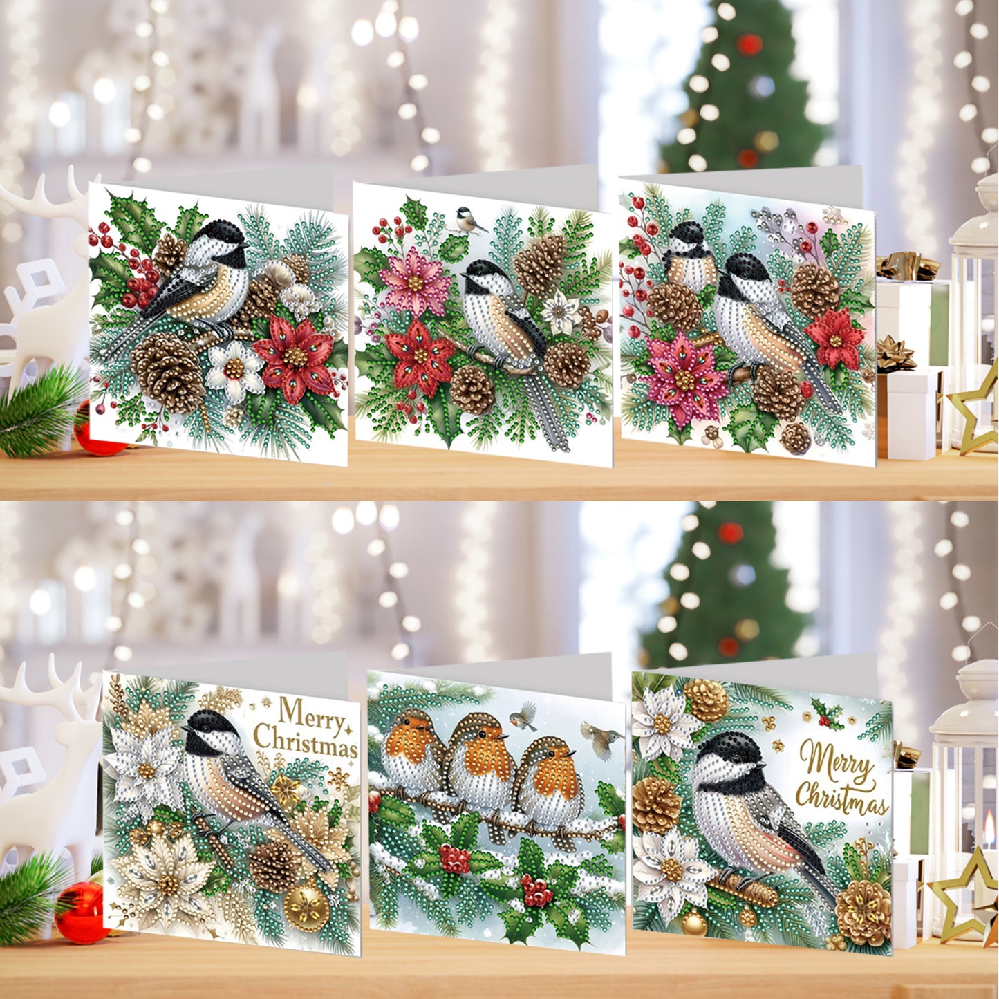 6pcs DIY Birds Diamond Art Greeting Cards Thank You Cards and Holiday Blessings