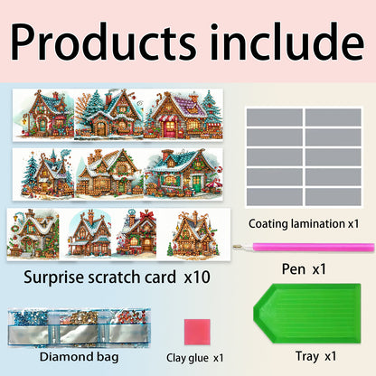 10PCS DIY Xmas Diamond Art Crystal Scratch Card Handmade Gift Card (House)