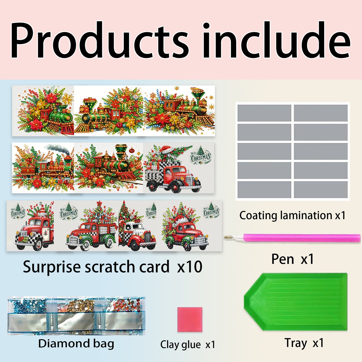 10PCS DIY Xmas Diamond Art Crystal Scratch Card Handmade Gift Card (Christmas)