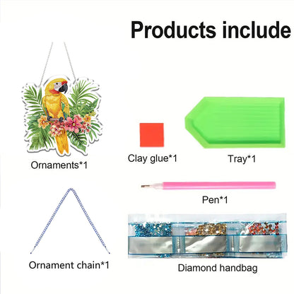 2D Flat DIY Hanging Diamond Art Kits DIY Home Decor Hanging Charm (Parrot)