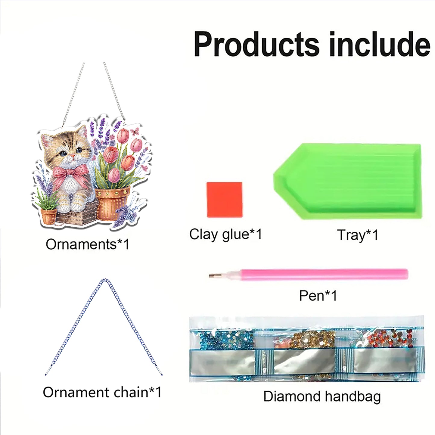 2D Flat DIY Hanging Diamond Art Kits DIY Home Decor Hanging Charm (Cat)