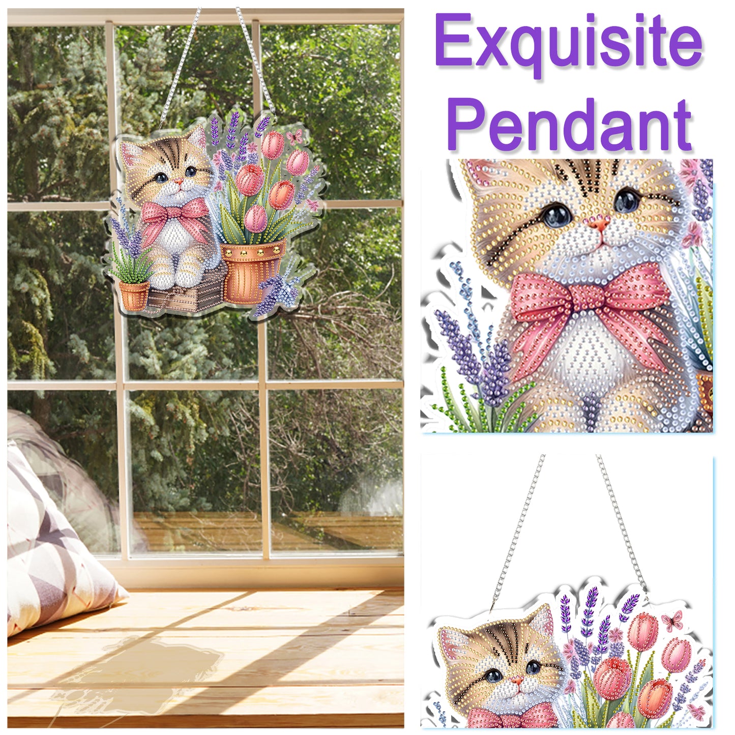 2D Flat DIY Hanging Diamond Art Kits DIY Home Decor Hanging Charm (Cat)