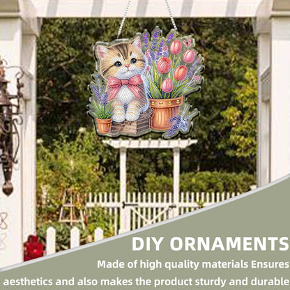 2D Flat DIY Hanging Diamond Art Kits DIY Home Decor Hanging Charm (Cat)