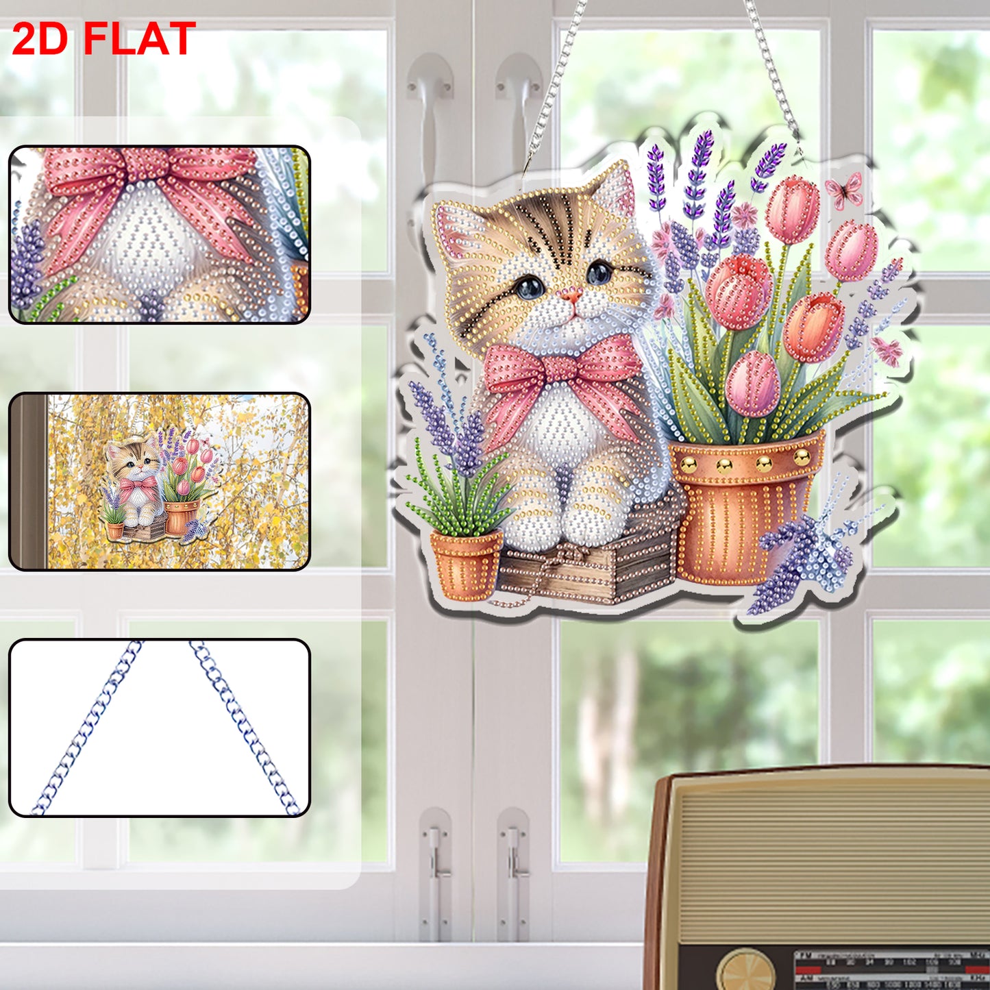 2D Flat DIY Hanging Diamond Art Kits DIY Home Decor Hanging Charm (Cat)