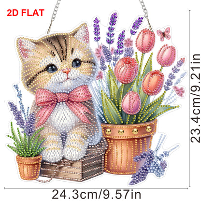 2D Flat DIY Hanging Diamond Art Kits DIY Home Decor Hanging Charm (Cat)