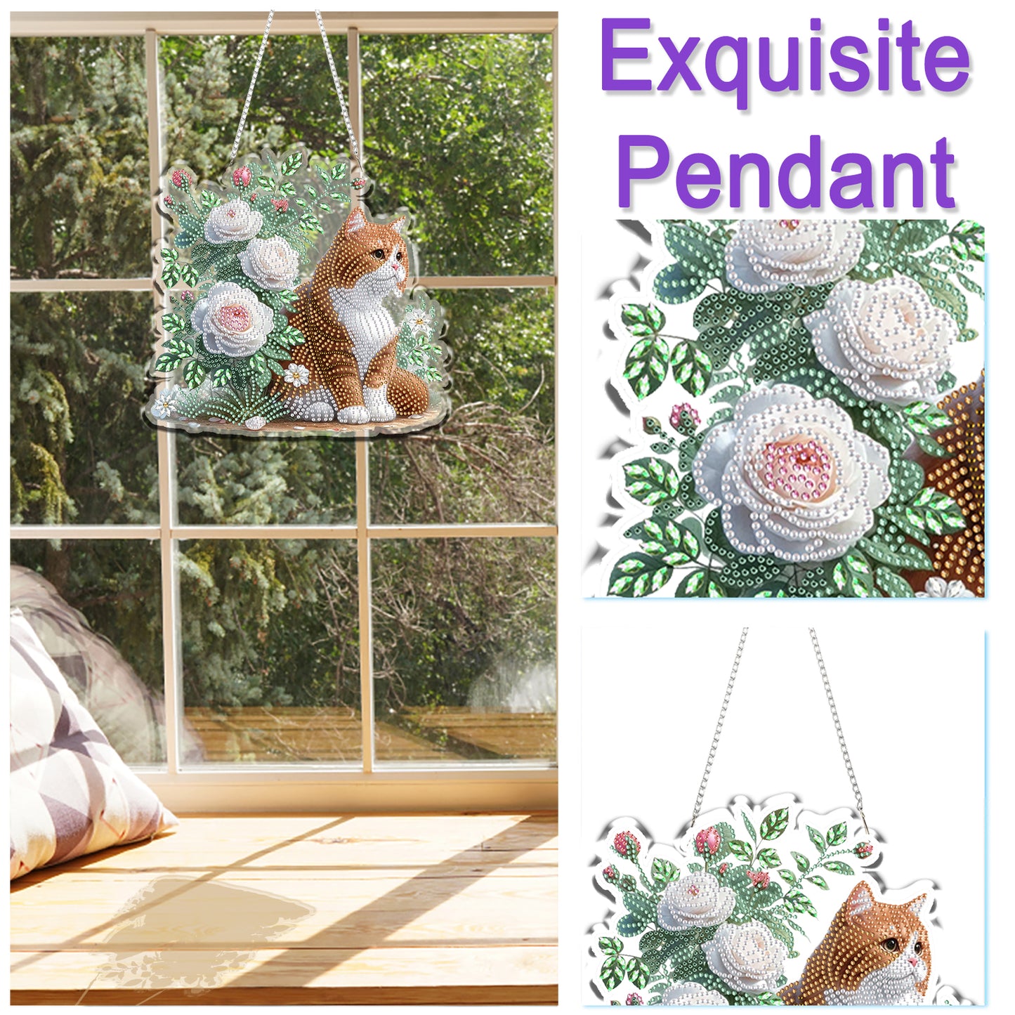 2D Flat DIY Hanging Diamond Art Kits DIY Home Decor Hanging Charm (Flowers)