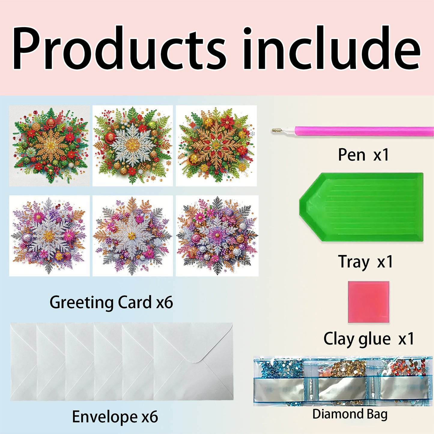 6PCS DIY Diamond Art Greeting Cards Congratulations Cards Gifts (Snowflakes)