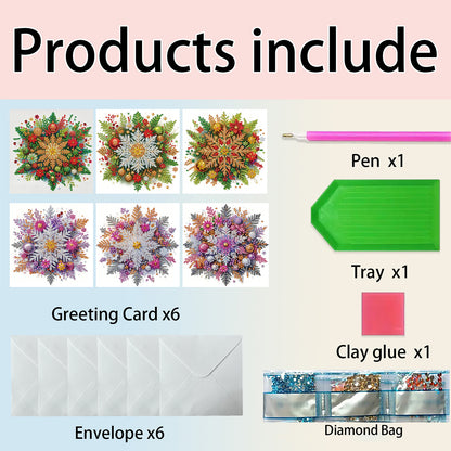 6PCS DIY Diamond Art Greeting Cards Congratulations Cards Gifts (Snowflakes)