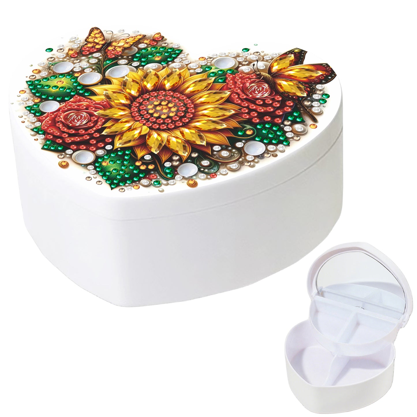 Sunflower DIY Diamond Painting Heart-Shaped Jewelry Box Decorative Storage Case
