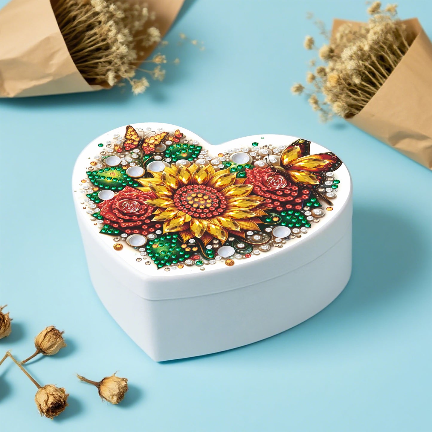 Sunflower DIY Diamond Painting Heart-Shaped Jewelry Box Decorative Storage Case