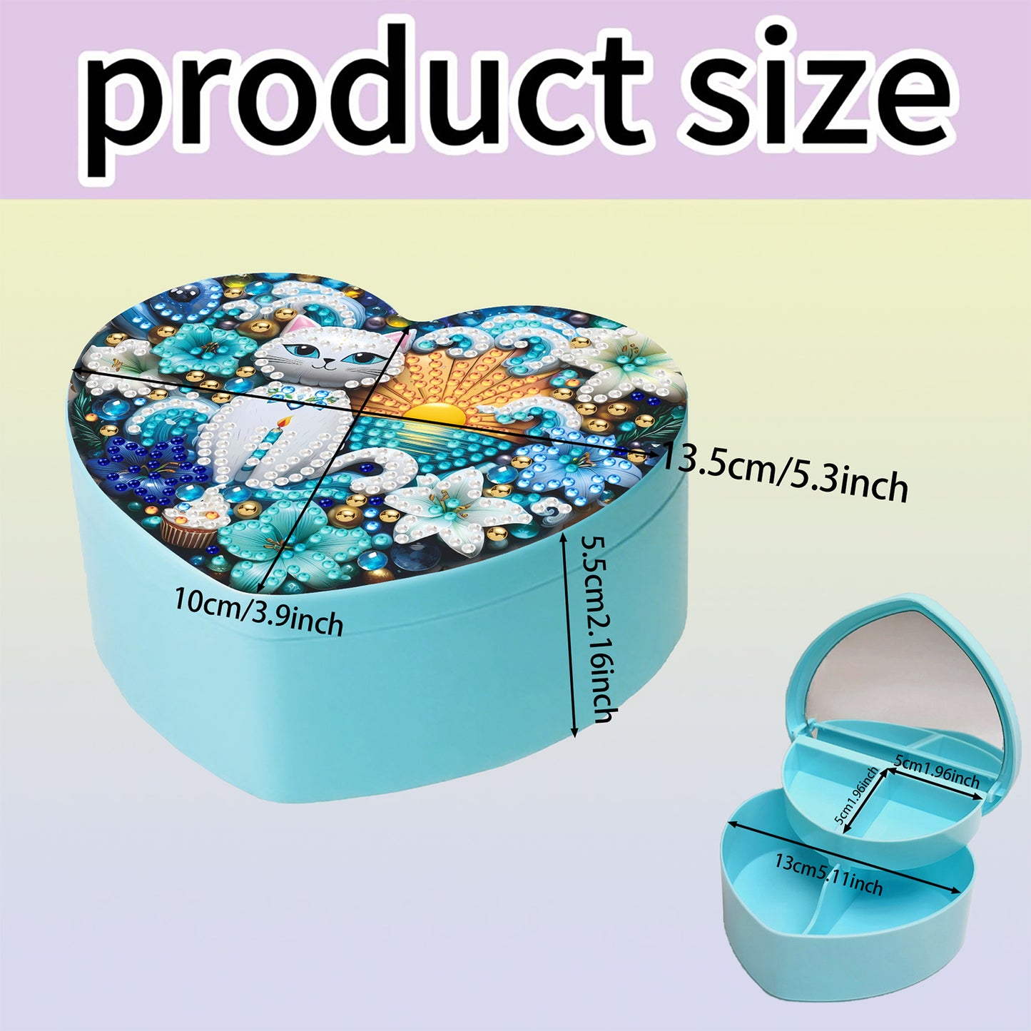 Cat DIY Diamond Painting Heart-Shaped Jewelry Box Decorative Storage Case