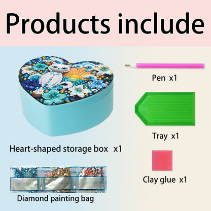 Cat DIY Diamond Painting Heart-Shaped Jewelry Box Decorative Storage Case