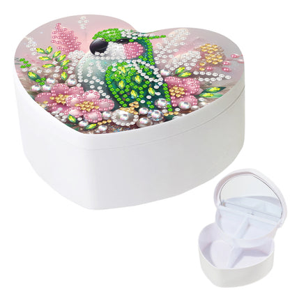Flower Bird DIY Diamond Painting Heart-Shape Jewelry Box Decorative Storage Case