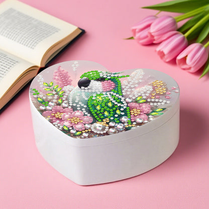 Flower Bird DIY Diamond Painting Heart-Shape Jewelry Box Decorative Storage Case