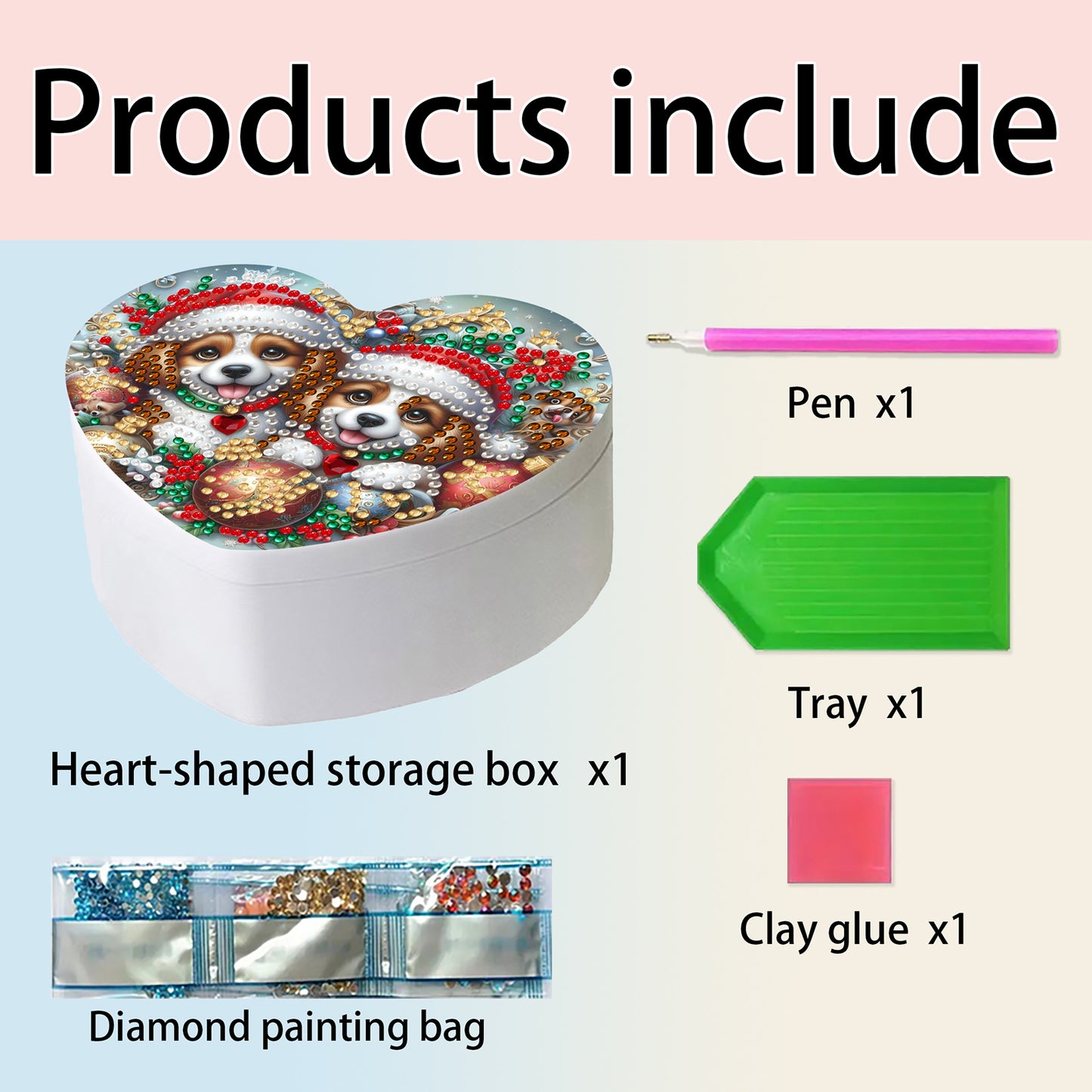 Dog DIY Diamond Painting Heart-Shaped Jewelry Box Decorative Storage Case