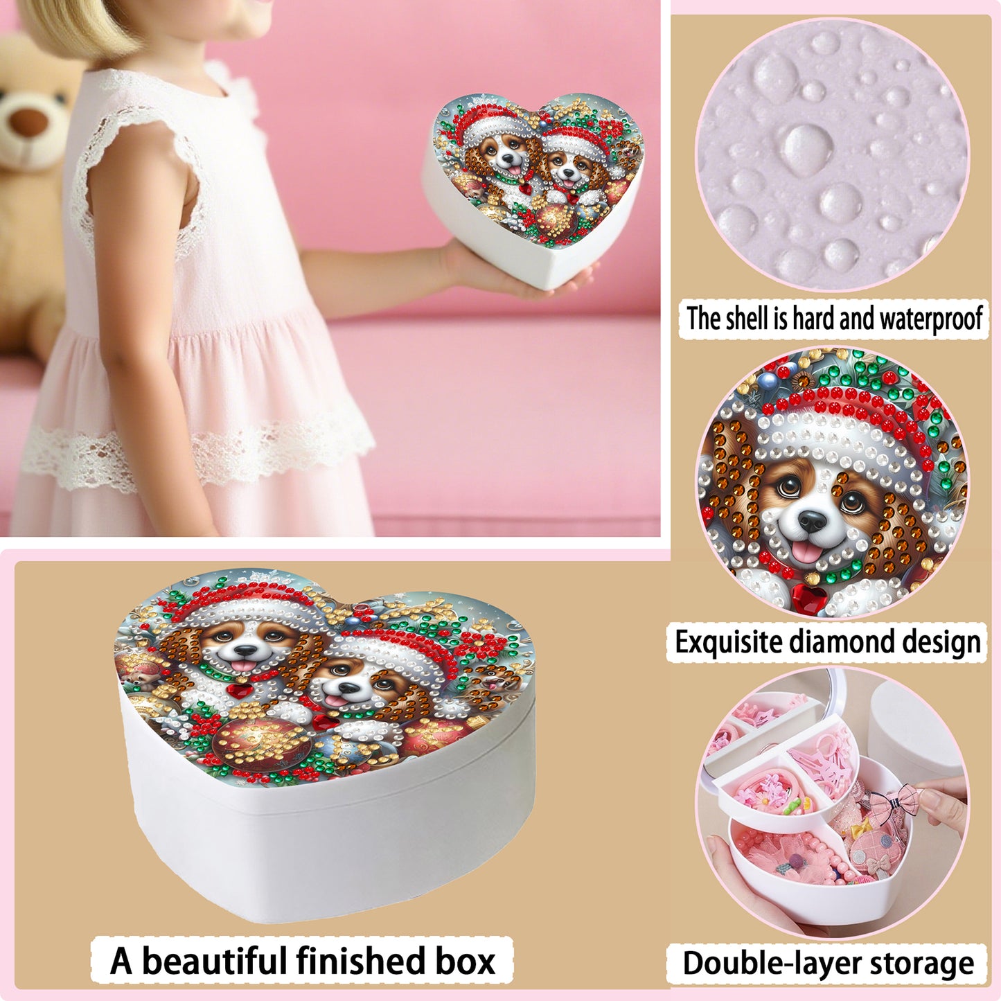 Dog DIY Diamond Painting Heart-Shaped Jewelry Box Decorative Storage Case