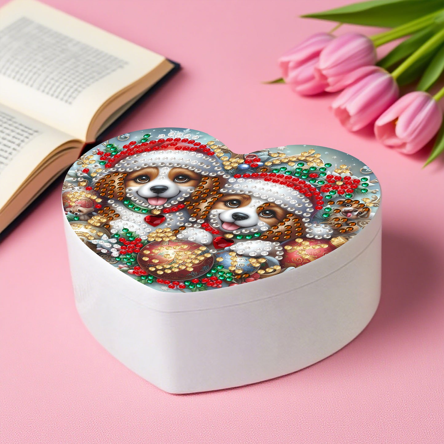 Dog DIY Diamond Painting Heart-Shaped Jewelry Box Decorative Storage Case