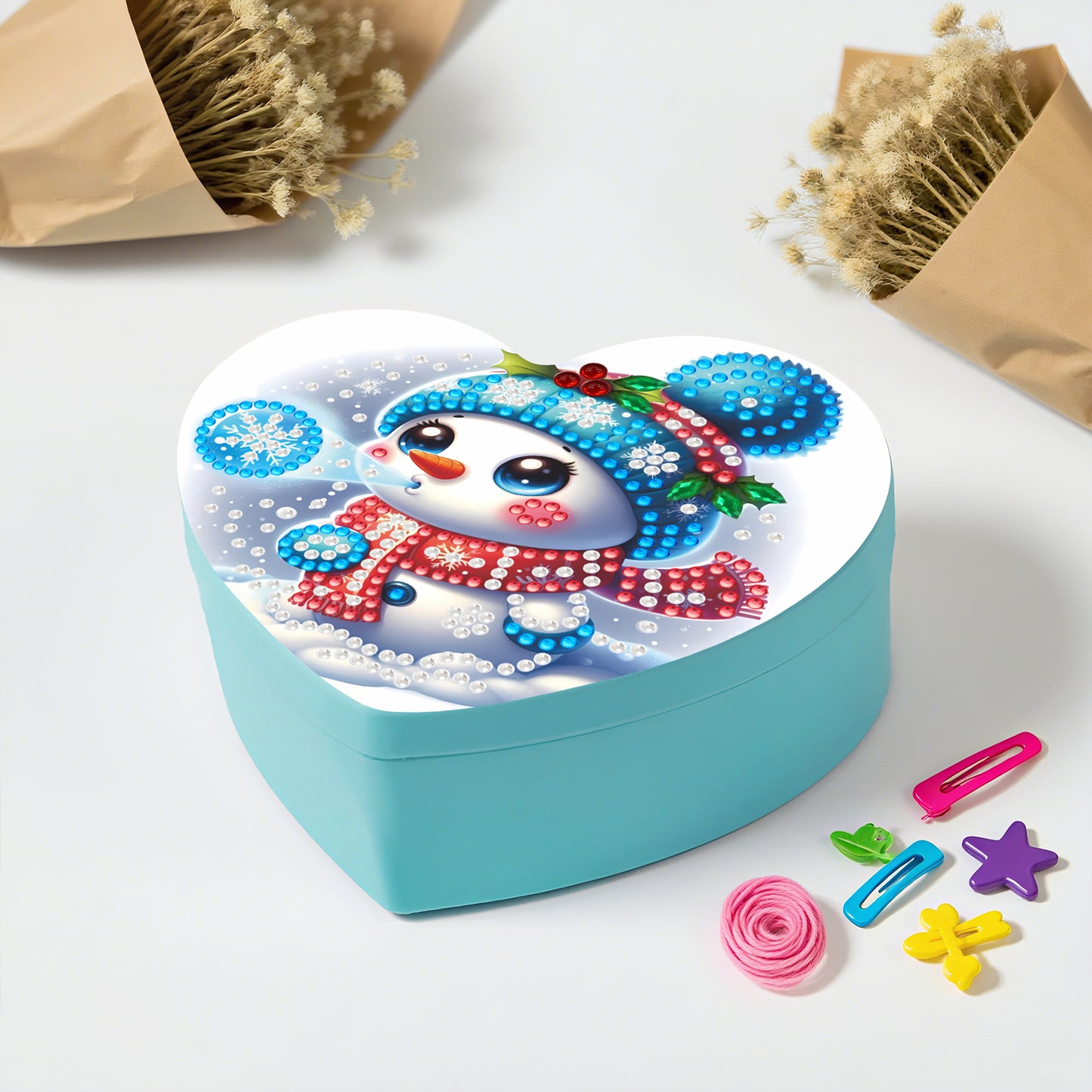 Snowman DIY Diamond Painting Heart-Shaped Jewelry Box Decorative Storage Case