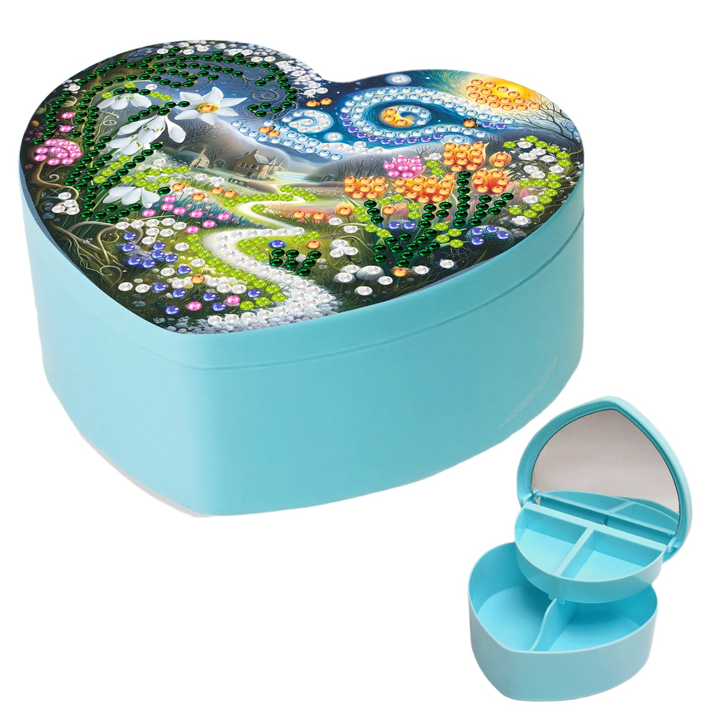 Landscape DIY Diamond Painting Heart-Shaped Jewelry Box Decorative Storage Case