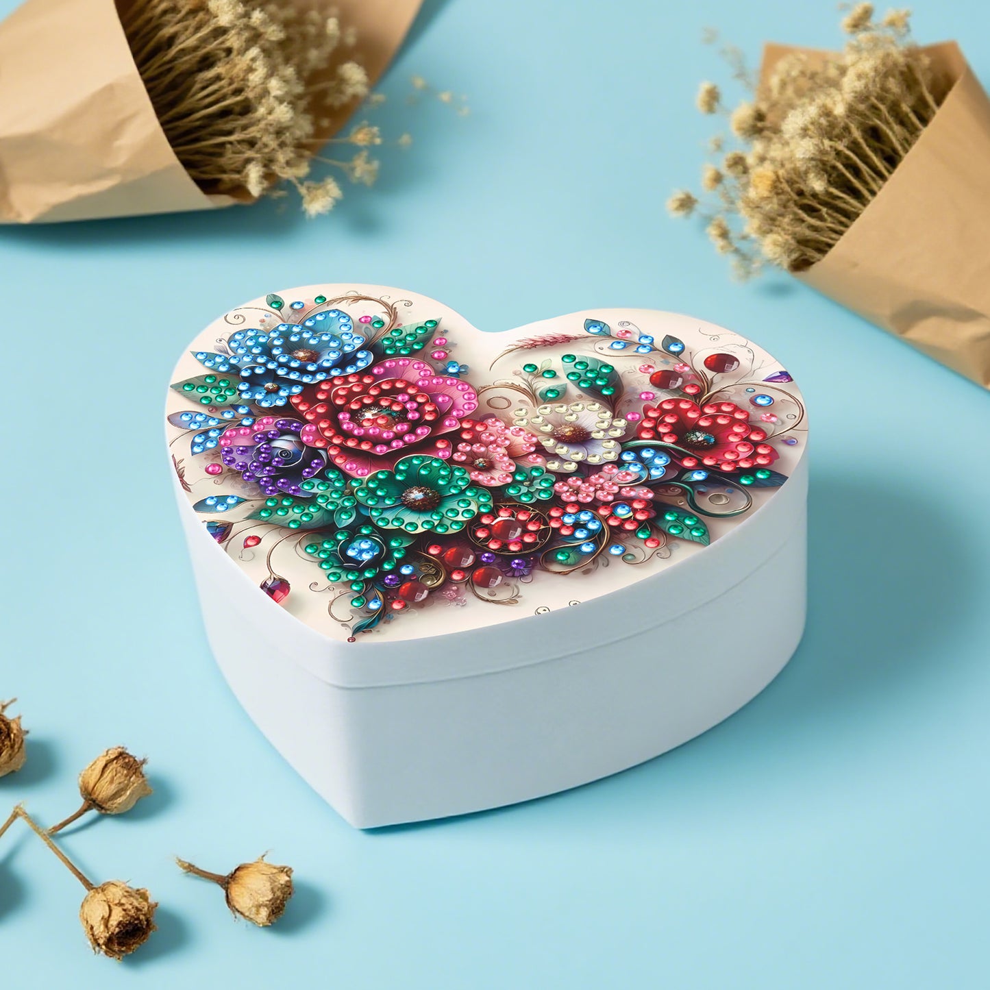 Flower DIY Diamond Painting Heart-Shaped Jewelry Box Decorative Storage Case