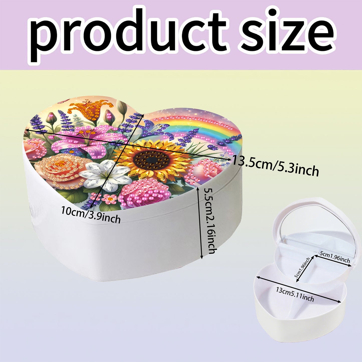 Rainbow DIY Diamond Painting Heart-Shaped Jewelry Box Decorative Storage Case