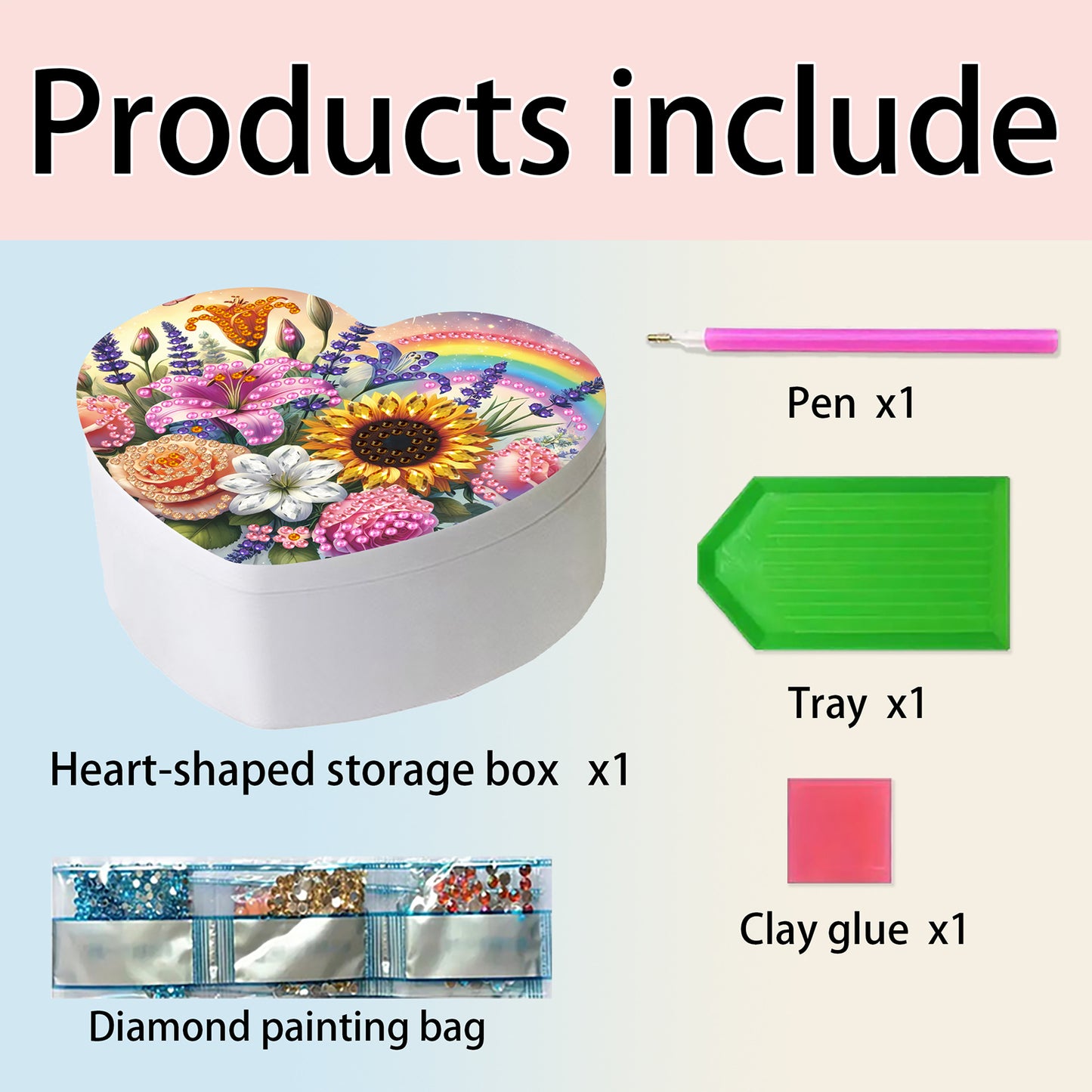 Rainbow DIY Diamond Painting Heart-Shaped Jewelry Box Decorative Storage Case