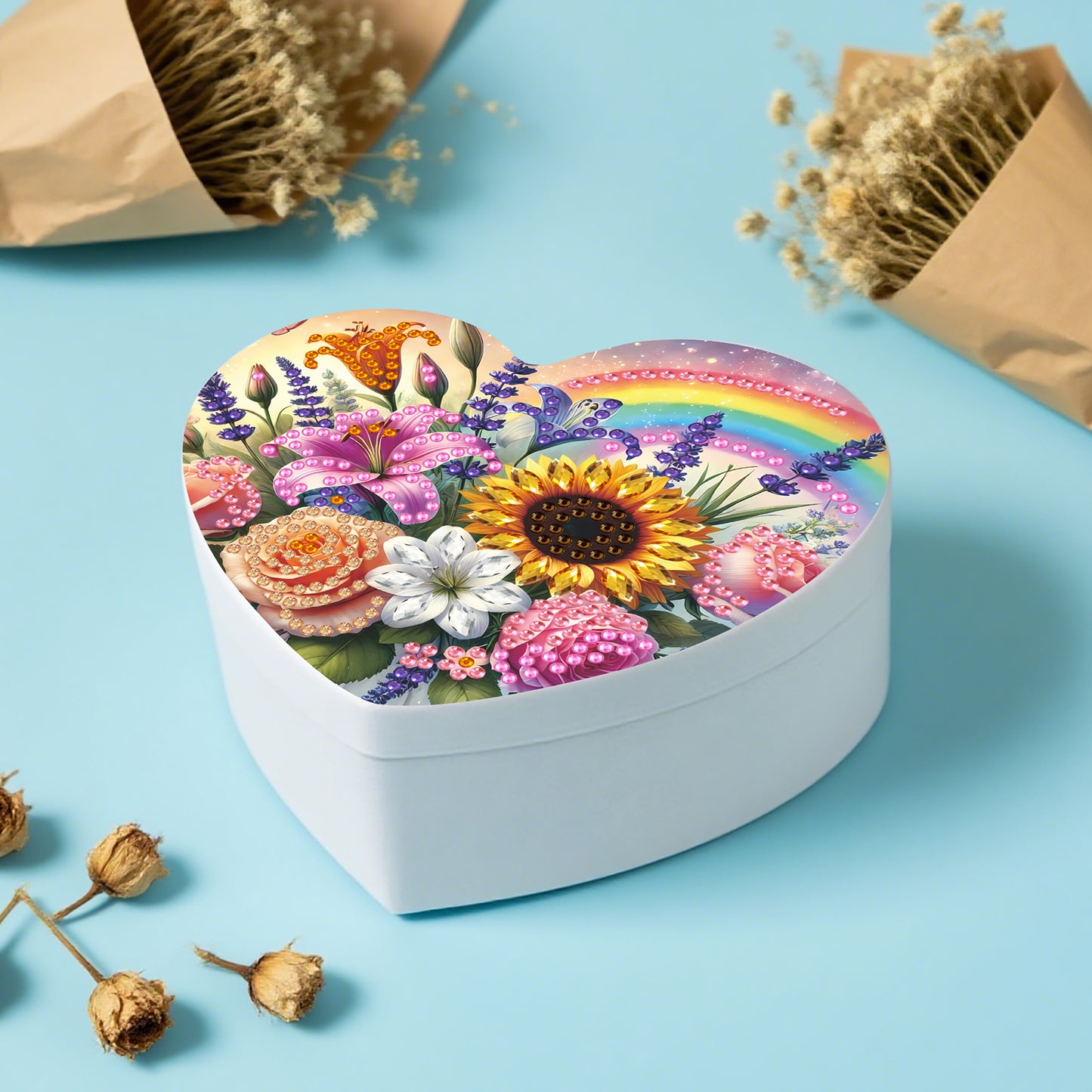 Rainbow DIY Diamond Painting Heart-Shaped Jewelry Box Decorative Storage Case