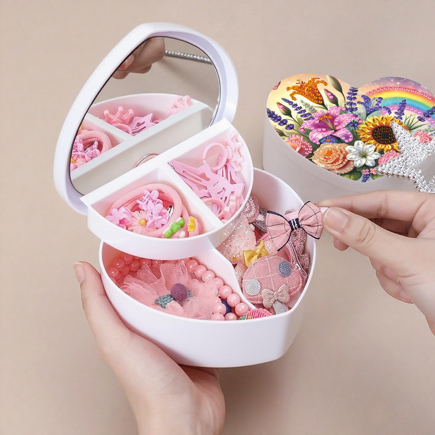 Rainbow DIY Diamond Painting Heart-Shaped Jewelry Box Decorative Storage Case