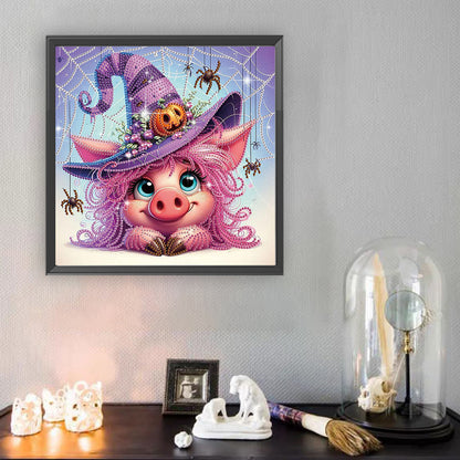 Pink Halloween Pig - Special Shaped Drill Diamond Painting 30*30CM